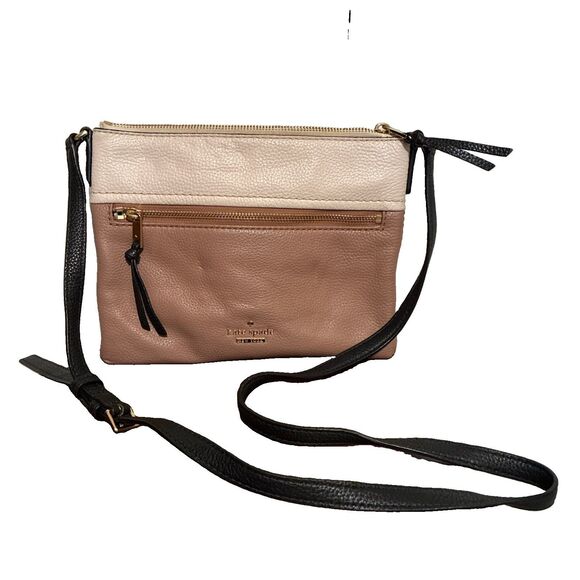 kate spade Handbags - Kate Spade New York Jackson Zip Pebbled Leather Crossbody Bag Tan Cream Black